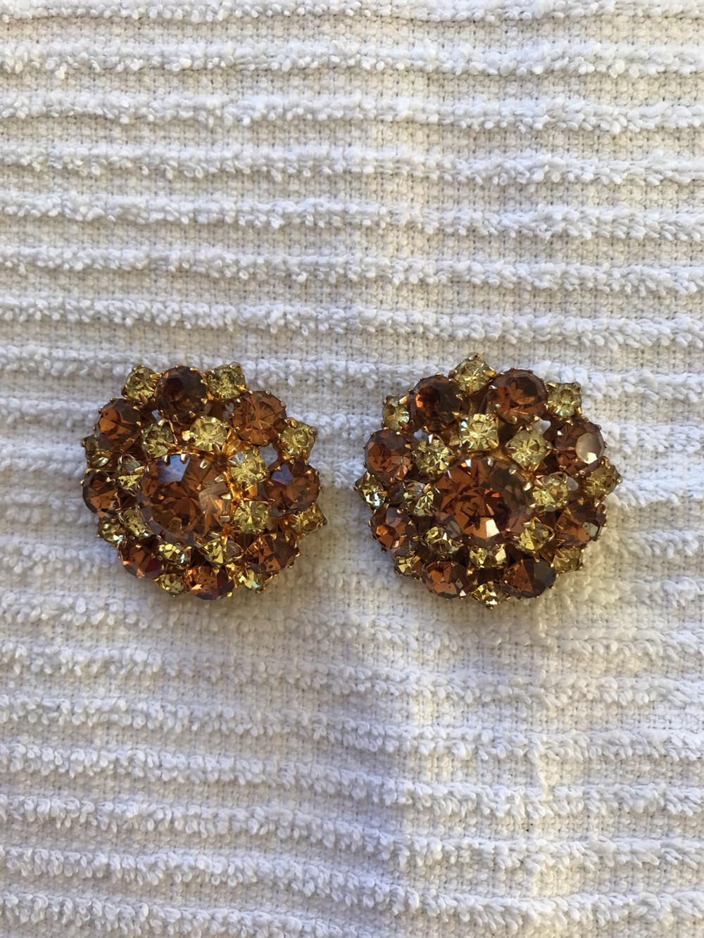Gold-Tone Amber and Citrine Crystal Round Clip-On Earrings